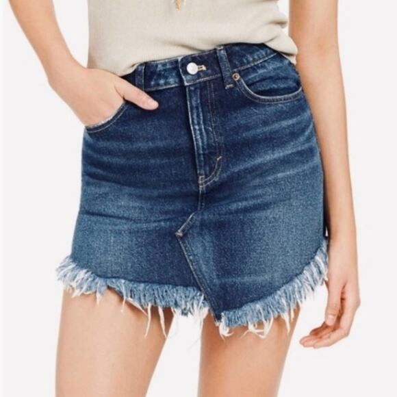 NWT Free People Size 24 Bailey Frayed Denim Skirt - Picture 1 of 9